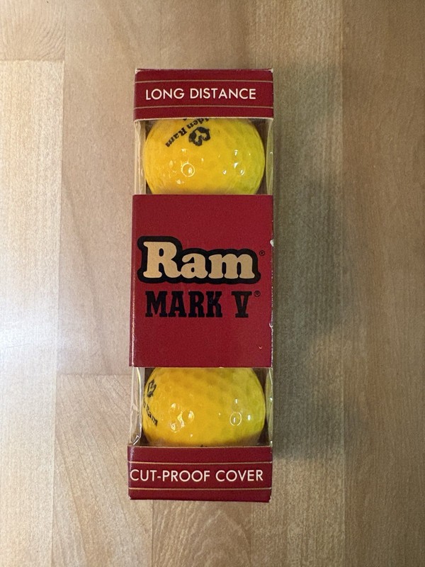 Vintage NEW Golden Ram MARK V Yellow Golf Balls / 3 Balls One Sleeve