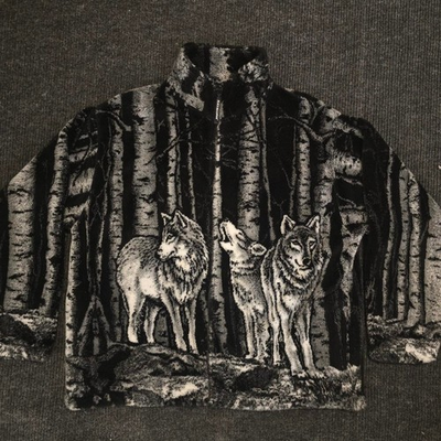 #ad #ad Vintage 90s Black Mountain Fleece All Over wolf print. Mens XL $125.00