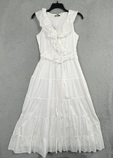 J Crew Nina Maxi Dress Womens Size 6 White Ruffled Tiered Sleeveless Cotton