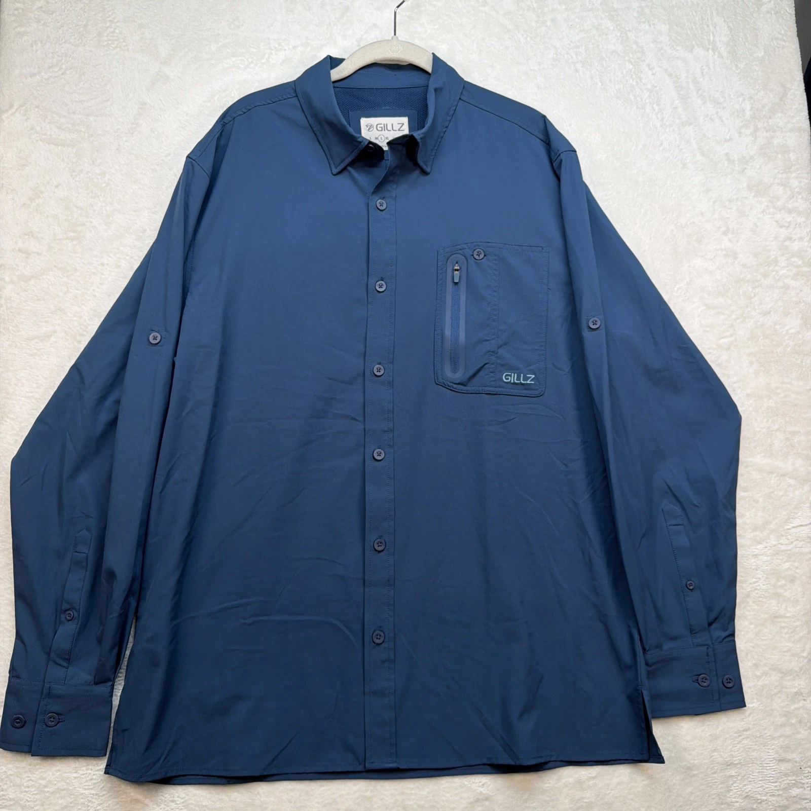 Gillz Fishing Shirt Mens Large Blue Long Sleeve Performance Button Up Vent