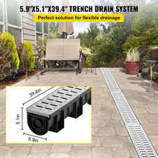 Trench Drain System, Channel Drain with Metal Grate, Driveway-3 Pack