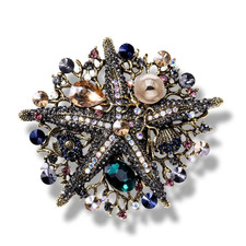 Vintage Starfish Rhinestone Brooch   Ocean Beach Summer Pin Coastal Jewelry Gift