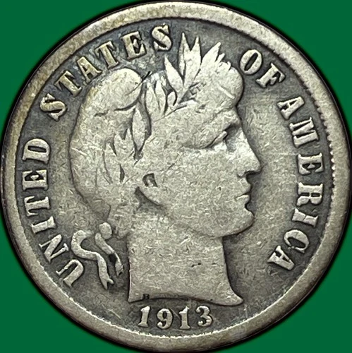 1913-S Barber Dime Silver Fine F Coin #33532