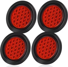 24-LED 4"inch Round Red Truck Trailer Stop Turn Tail Brake Lights Waterproof