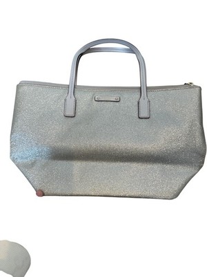 Kate Spade Tote Bag Womens Silver Glitter Top Zip Shoulder Satchel Purse Sparkle