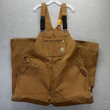 Carhartt Overalls Mens 50x32 Brown Duck Canvas Bib Workwear Relaxed Fit R37-BRN