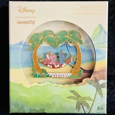 3" Jumbo LE Stitch & Angel Beach Hammock Palm Tree Lilo Loungefly Box Disney Pin