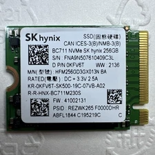 SK Hynix BC711 256GB NVMe SSD M.2 PCIe Gen3x4 HFM256GD3GX013N 0KFV6T