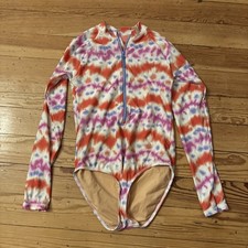 Crewcuts Tie Dye Long Sleeve Zip Rash Guard UPF 50 Girls Swimsuit Size 14 Modes