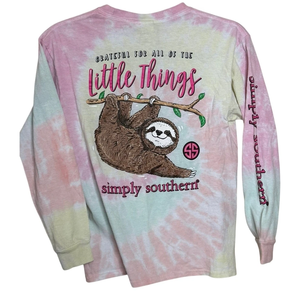 Camiseta manga larga Simply Southern Collection multicolor tie dye perezoso gráfico D6 Foto 2 de 4