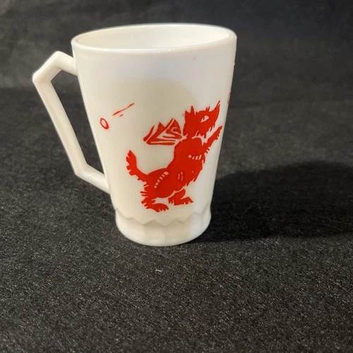 Hazel Atlas Vintage Red Scottie Dog Milk Glass Mug 1950s Kids Cup Vintage