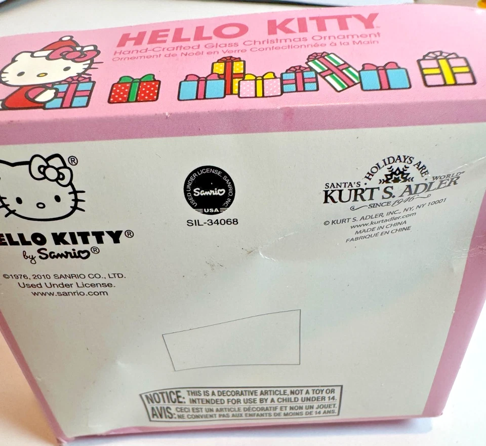 Vestido Kurt Adler Hello Kitty Vidrio Adorno de Navidad Rosa SIL-34068 (2010) CAJA Foto 4 de 4