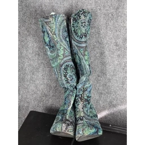 VTG Diba Boots Women's Size 9M Knee High Paisley Print Stiletto Heel Designer - Image 2 of 4