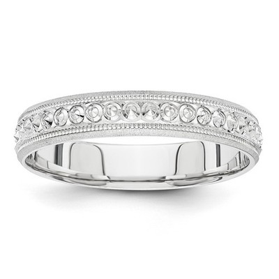 Massiver 14k Weißgold 3mm geätzter Kreis Design Milgrain Ehering Ring