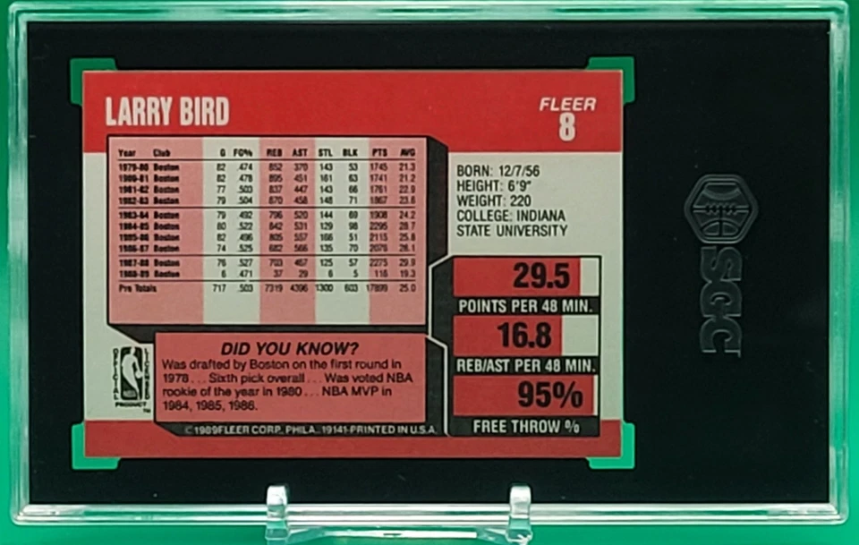 🔥1989-90 Fleer 🌟#8 LARRY BIRD ⚡️SGC 9 Como Nuevo 🏀HOF🏀 Boston Celtics✨️ Foto 2 de 2