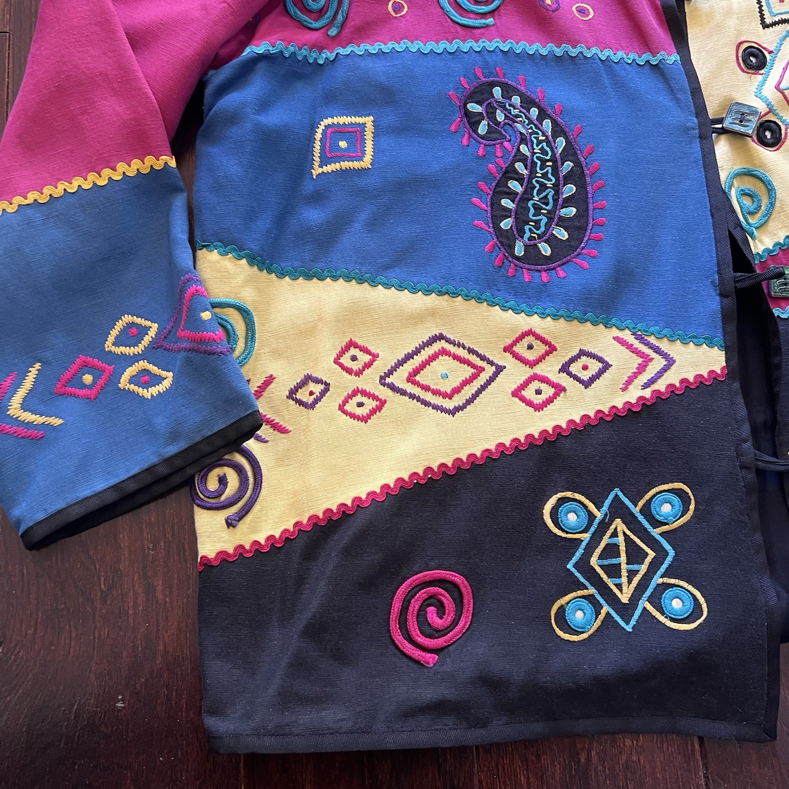 VTG Indigo Moon multicolor patchwork jacket with … - image 4