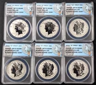 2022 Fiji Morgan & Peace Dollar 6 Coin Set Privy Marks ANACS RP70 DCAM Rev Proof