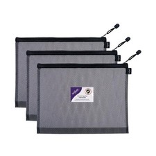 Snopake Foolscap Eva Mesh Zippa-Bag High Capacity Black (3 Pack) Water Resistant