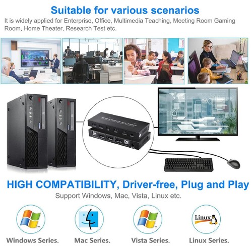 4K 60Hz 2 in 1 out DP USB KVM Switch to share monitor mouse keyboard printer - Afbeelding 9 van 12