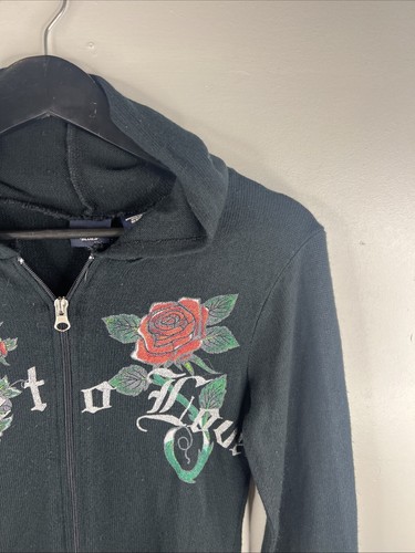 Vintage Y2K Canyon River Blues Hoodie Erwachsene Medium schwarz kurz Grunge Tattoo B32 - Bild 3 von 9