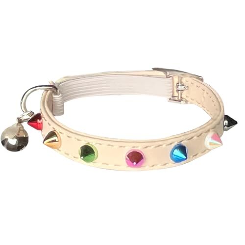 Spiked Cat Collar with Bell and Safety Belt Leather Kitten White with studs eBay