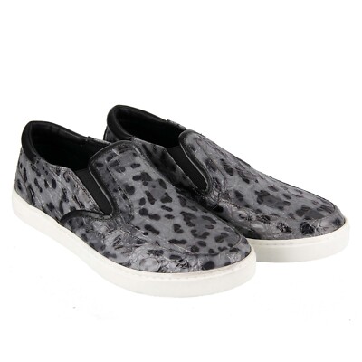 DOLCE & GABBANA Caiman Leather Slip-On Sneaker Shoes LONDON Leopard Gray Black