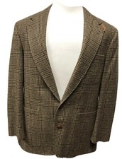 Lands End Mens Harris Tweed Brown Herringbone Wool Blazer 42 Regular