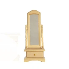 Dolls House Cheval Mirror Free Standing Light Oak Miniature Bedroom Furniture