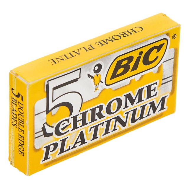 BIC Chrome Platinum Double Edge Safety Razor Blades, 5 Count + Eyebrow