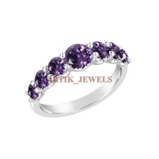 Natural Amethyst Gemstone With White Gold Plated Silver Ring for Women's 3682