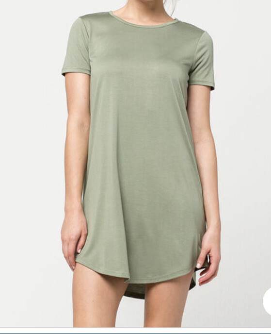 SOCIALITE Olive Grenn Scoop Neck Short Sleeve Mini Swing T Shirt Dress XS