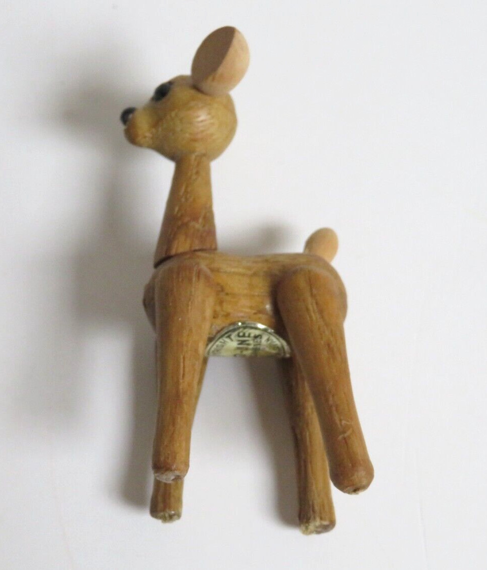 Vintage Zoo Line Match Box Wooden Articulated Deer Figure Wood Animal Japan
