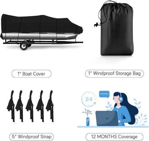 Trailerable Boat Cover Waterproof Heavy Duty Marine Grade Polyester Canvas Fits - Picture 9 of 11