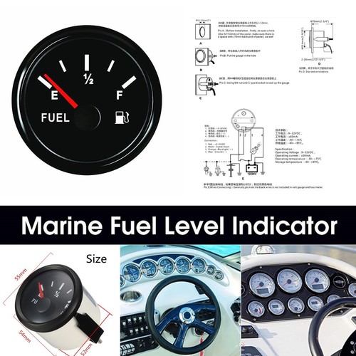 12/24V 52mm 24033 ohms Boat Fuel Level Gauge Marine Yacht Trim Tank