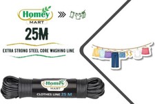 25m Washing Line with Steel Core Rope Strong Outdoor Laundry Clothes Line - Grey