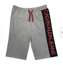 CALVIN KLEIN JEANS BOYS LOGO BACK POCKET SHORTS GRAY/BLACK RED S 7/8 NWT