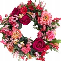 TüRkranz Dekorativer Kranz Tischkranz Mit Blumen FrüHling Rosa-Rot Farben Ø40Cm