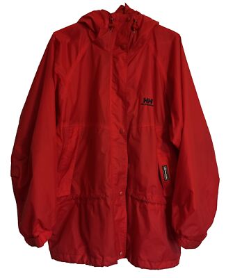 Helly Hansen Rain Jacket Windbreaker Red Size L Hooded Vented Packable  