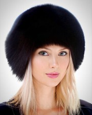 Damen runde Wintermütze aus schwarz Fuchsfel...