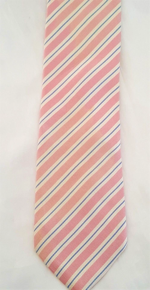 Corbata JZ Richards Para Hombre Estilo Clásico Hecha a Mano en EE. UU. Rosa Azul Blanco Rayas Foto 4 de 4