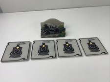 3D Train Coaster Set Stand with 4 Drink Coasters A. Richesca Hand Painted Resin