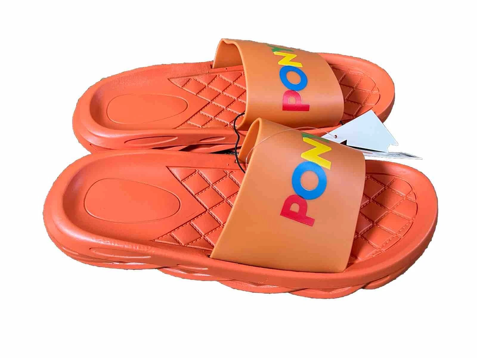 NEUF SANDALES PONEY PP2 SWIM Slides logo orange chaussures de piscine femmes taille 8 unisexes