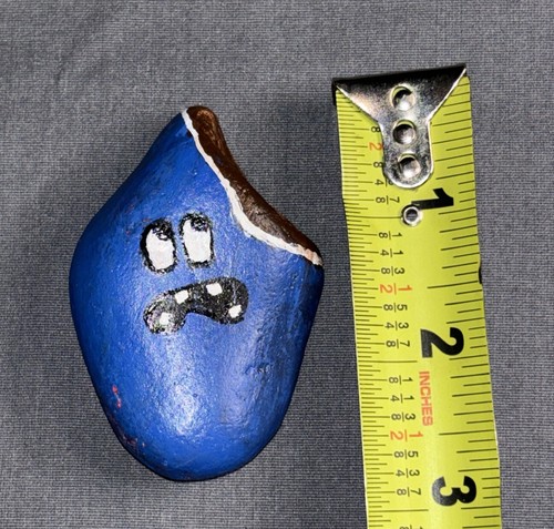 Blue Chocolate Candy with Bite Mark Hand PAINTED ROCK Garden Indoor Art Decor - Picture 5 of 7