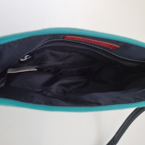 Tommy Hilfiger Blue Green Navy Logo Canvas Small Tote Authentic Designer Preppy - Picture 9 of 11