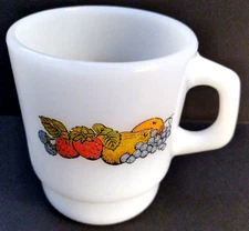 Vtg Replacement Fire King Anchor Hocking Coffee Cup Mug Fruit Design Stackable