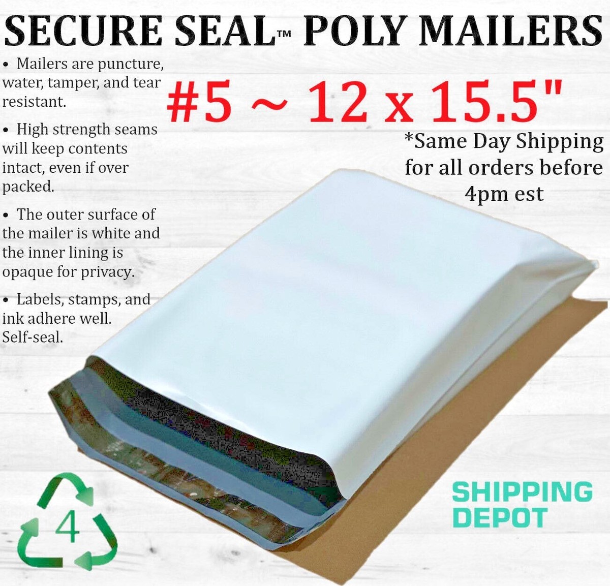 1-4000 12x15.5 White Poly Mailers Bag Self Seal Shipping 12