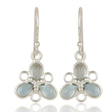 Solid 925 Sterling Silver Blue Topaz Gemstone Bezel Set Earrings Jewelry