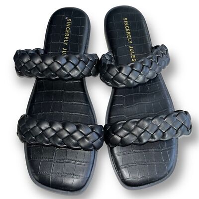SINCERELY JULES Vicki Croc Black Double Braided Flip Flop Sandal