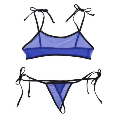 Womens Micro Bikini Set Mesh Micro Bra Top Side Tie G-String Thong Mini Swimwear - Picture 109 of 123