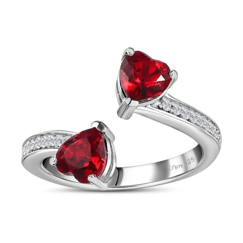 Designer Siam Red Swarovski Crystal Hearts By Pass 925 Sterling Ring Sz 8